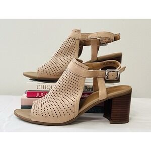 Franco Sarto Women's Minimalist‎ Boho Beige Peep-Toe Suede Slingback Sandals 9M